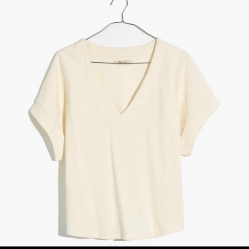 Madewell Ottoman Jacquard V-Neck Boxy Top in Ivory Size Medium
